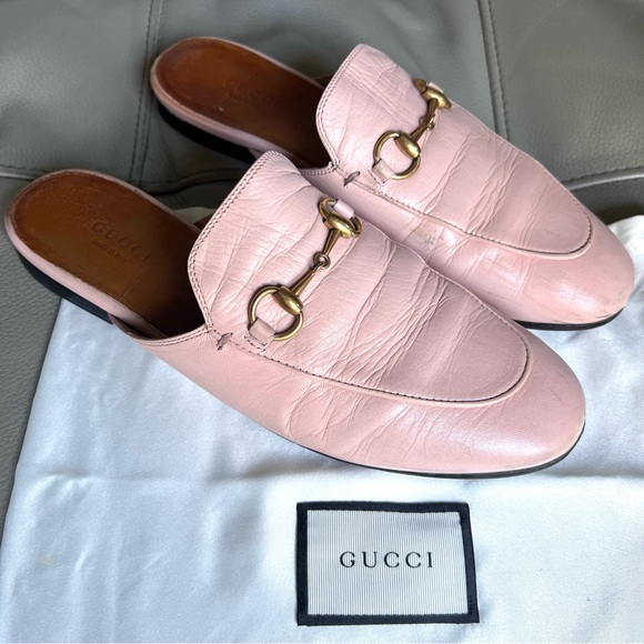 Gucci Shoes - GUCCI Princetown Leather Horsebit Loafer Mules Sz 37.5 Perfect Pink Italy Made